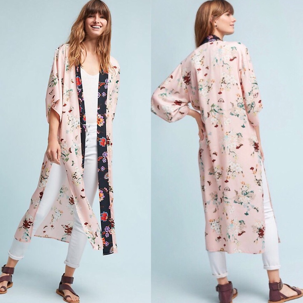 Anthropologie Floreat Floral Azalea Kimono Robe